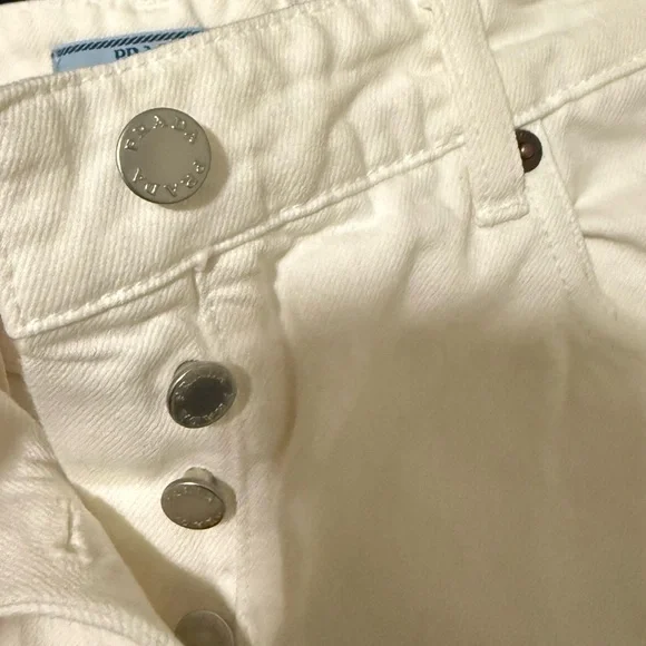 Prada White Jeans with Gold Triangle Logo - Picture 8 of 10